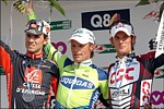 Frank Schleck auf dem Siegerpodest von Lüttich-Bastogne-Lüttich 2007 mit Valverde und Di Luca